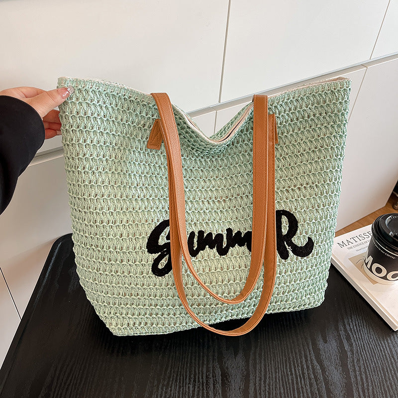 Giftwowo 1PC Minimalist Casual Summer Women's Bag – Large Capacity Woven Tote, Trendy & Versatile Beach Shoulder Bag