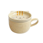 Giftwowo 1PC Cartoon Cat with Cover Coffee Cup Cute Breakfast Cup Creative Coffee Cup Milk Cup Wter Cup with Lid