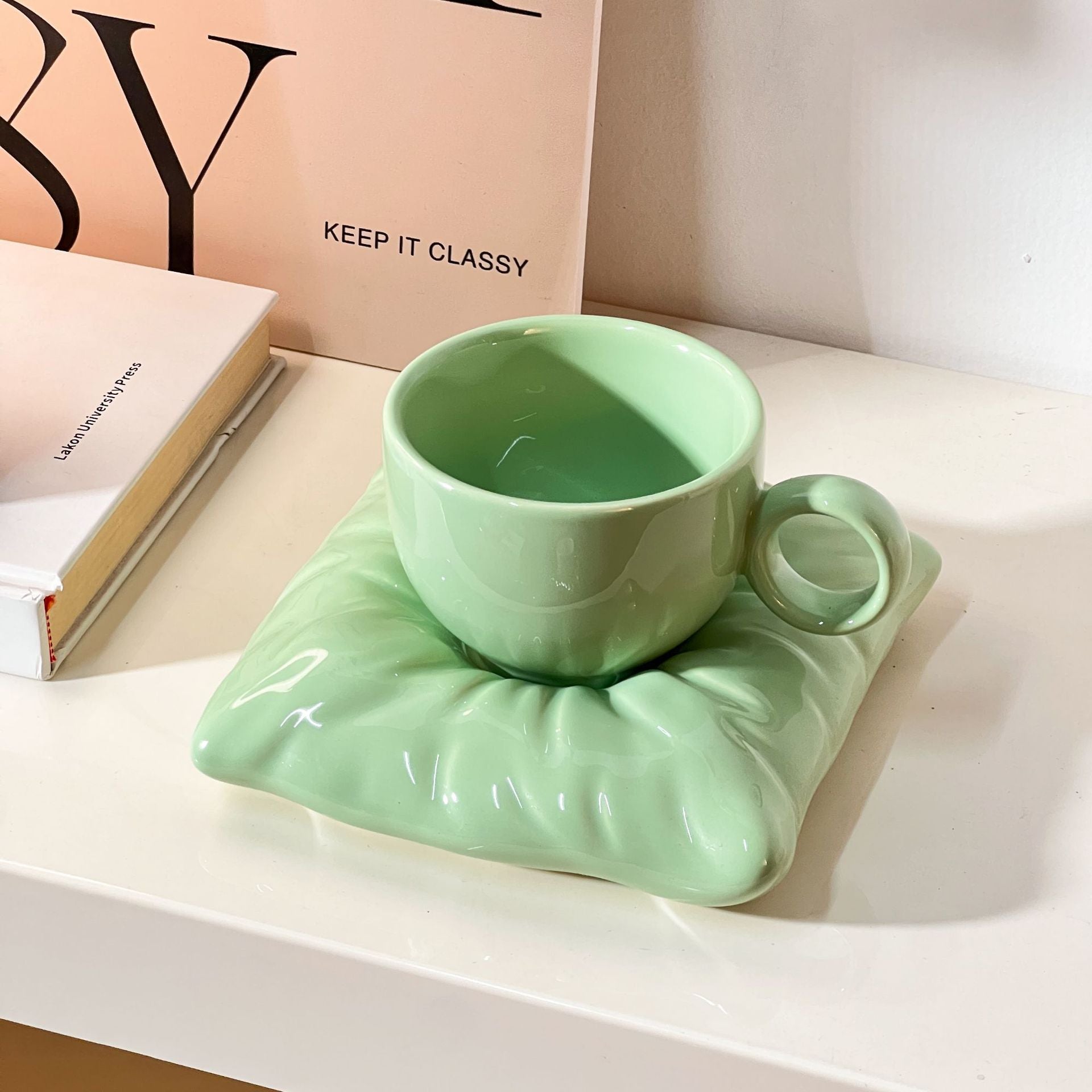 Giftwowo 1PC Niche Creative High-Design Pillow & Chubby Coffee Cup with Saucer Gift Set – Perfect for Birthday Gifts