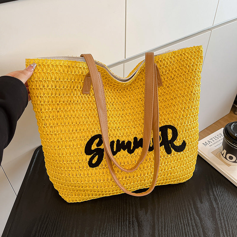 Giftwowo 1PC Minimalist Casual Summer Women's Bag – Large Capacity Woven Tote, Trendy & Versatile Beach Shoulder Bag