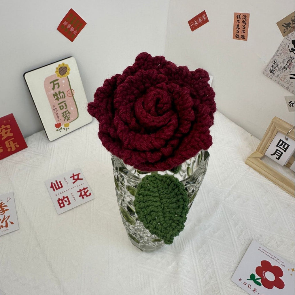 Giftwowo 1PC Hibiscus Handcrafted Yarn Flowers – Ready-to-Display Crochet Bouquet, DIY Handmade Mother's Day Gift