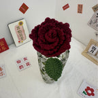 Giftwowo 1PC Hibiscus Handcrafted Yarn Flowers – Ready-to-Display Crochet Bouquet, DIY Handmade Mother's Day Gift