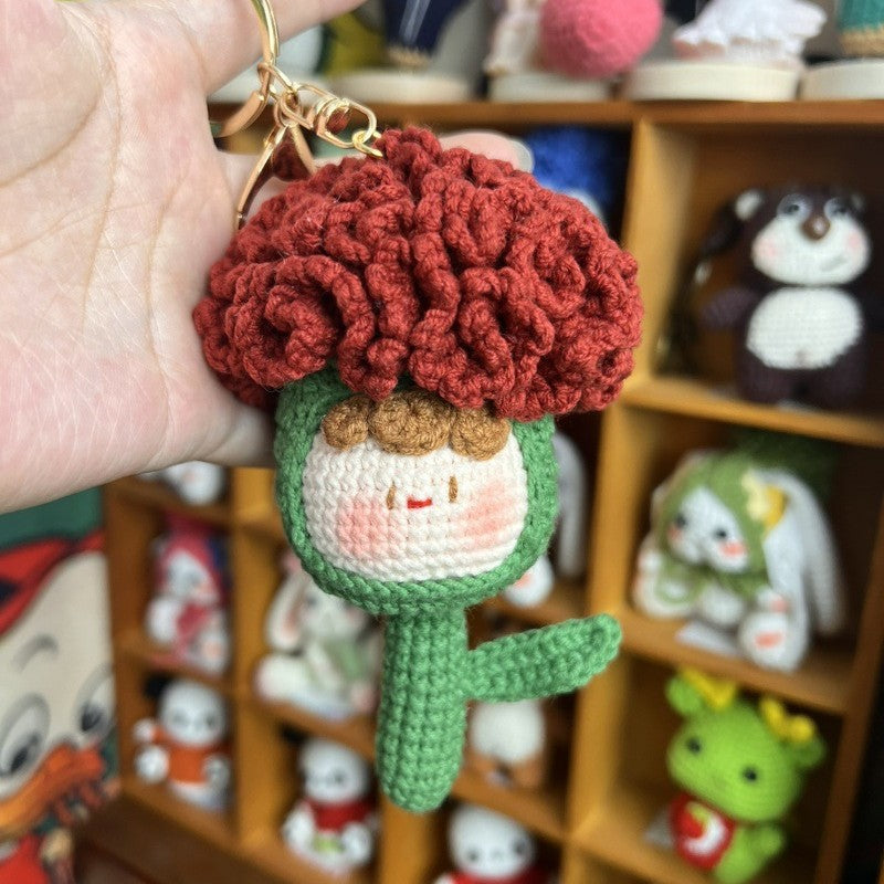 Giftwowo Knitted Flower Bouquet Pom-Pom Ornament, Handmade Yarn Crochet Doll, Cute and Unique Gift