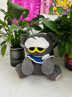 Giftwowo Handmade Yarn Crochet GD Zoa Doll Keychain, Cute Plush Gray Cat Pendant, Adorable Bag Charm