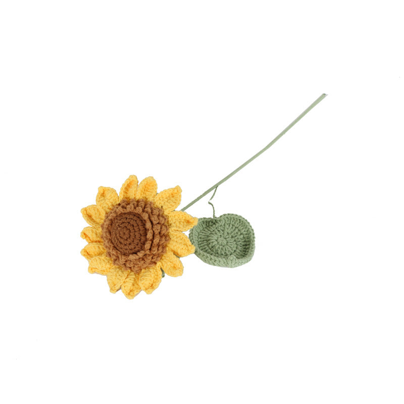 Giftwowo Handmade Single-Layer Sunflower Bouquet - Light Green Yarn Sunflower, Perfect Gift for Any Occasion