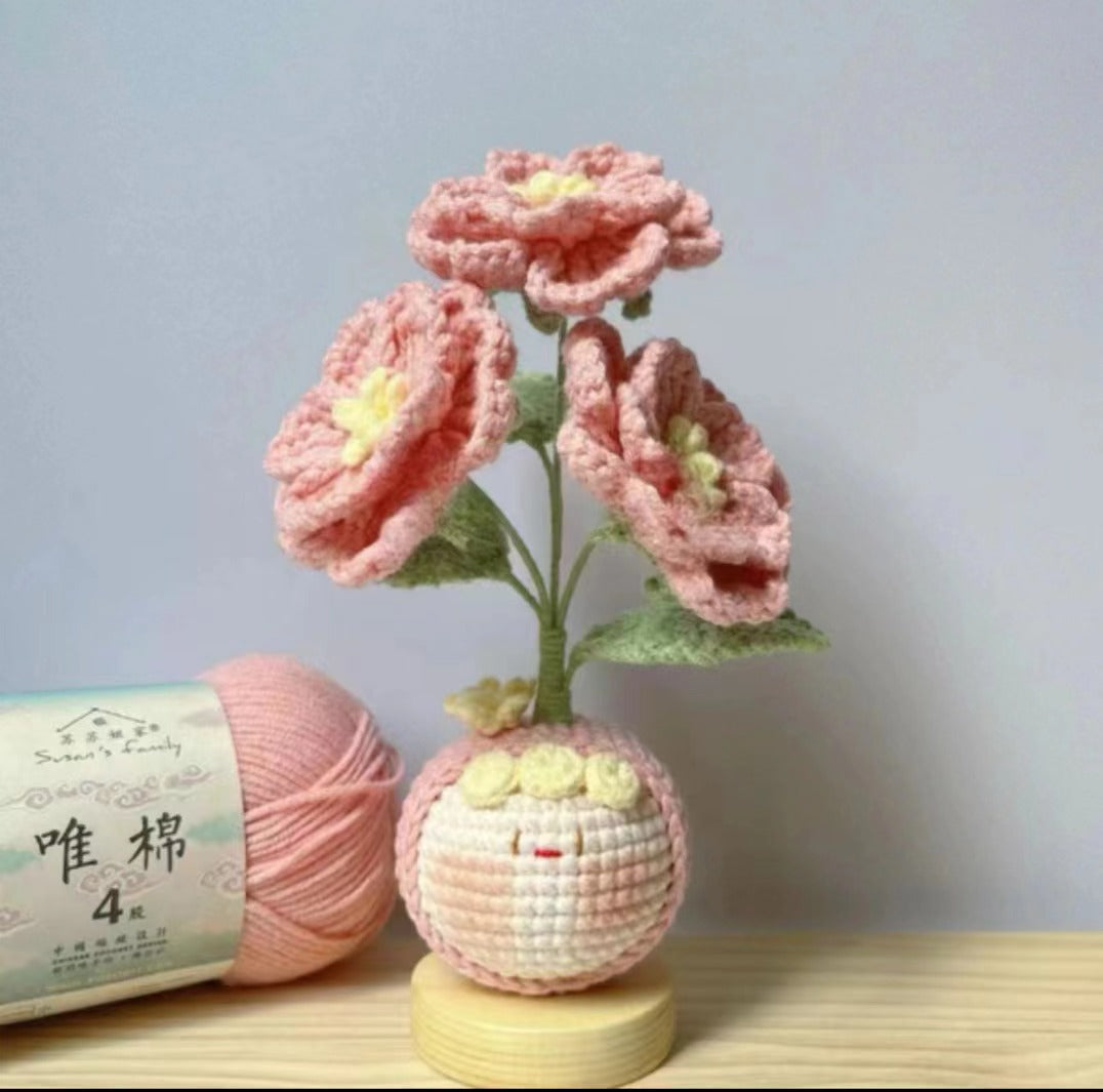 Giftwowo Finished Knitted Crochet Flower Pom-Pom Ornament, Handmade Unique Gift for Valentine's Day and Teacher's Day