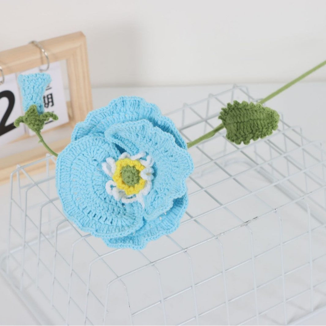 Giftwowo 1PC Handcrafted Yarn Flower Bouquet – Crochet Faux Flower Arrangement with Skirt Edging, Ready-to-Display Yarn Flowers