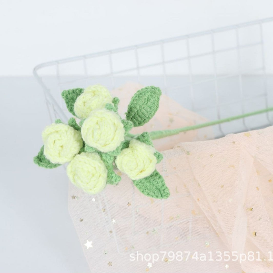 Giftwowo Handmade Multi-Head Bubble Rose Yarn Flower Bouquet - Crochet Faux Roses for Valentine's Day & Qixi Festival Gifts, Handmade Yarn Flowers