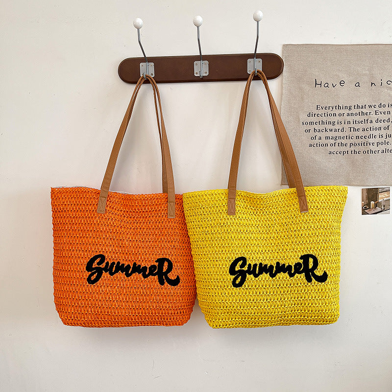 Giftwowo 1PC Minimalist Casual Summer Women's Bag – Large Capacity Woven Tote, Trendy & Versatile Beach Shoulder Bag