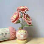 Giftwowo Finished Knitted Crochet Flower Pom-Pom Ornament, Handmade Unique Gift for Valentine's Day and Teacher's Day