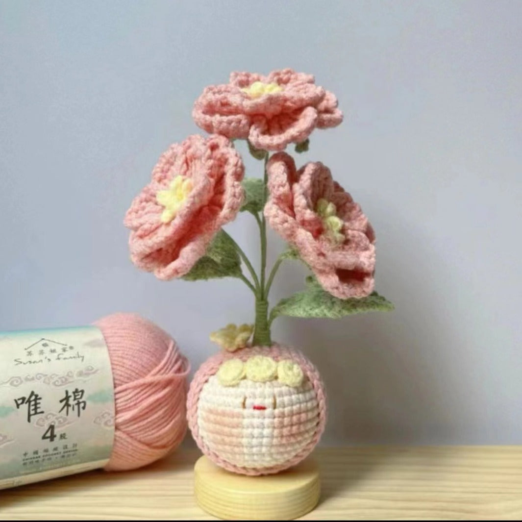 Giftwowo Finished Knitted Crochet Flower Pom-Pom Ornament, Handmade Unique Gift for Valentine's Day and Teacher's Day