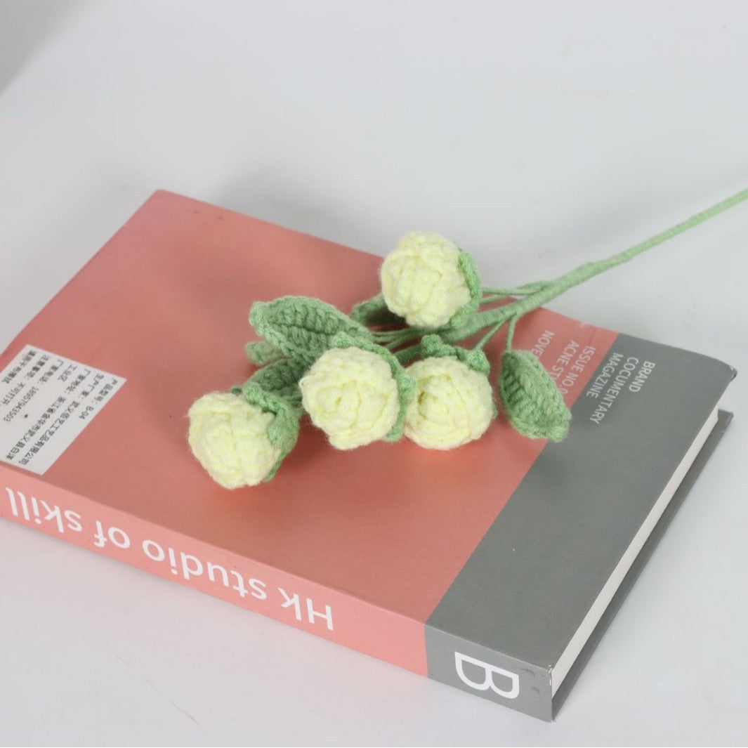 Giftwowo Handmade Multi-Head Bubble Rose Yarn Flower Bouquet - Crochet Faux Roses for Valentine's Day & Qixi Festival Gifts, Handmade Yarn Flowers