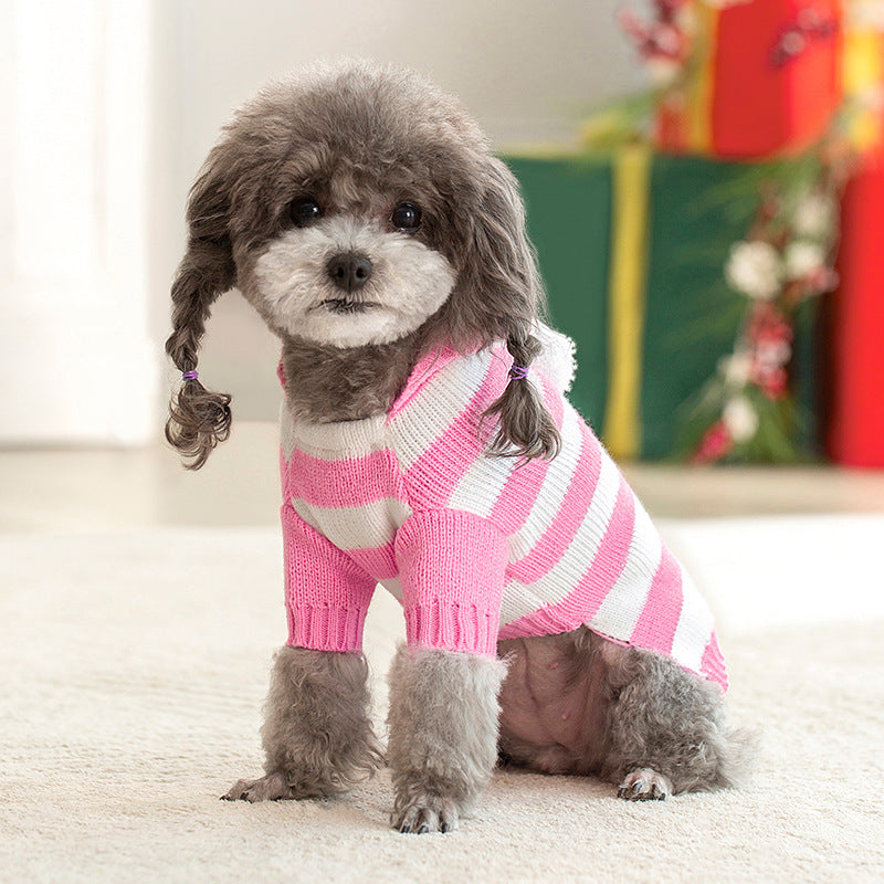 Giftwowo New Pet Clothing, Multi-Color Knitted Dog Sweater, Warm Two-Legged Casual Outfit for Fall & Winter
