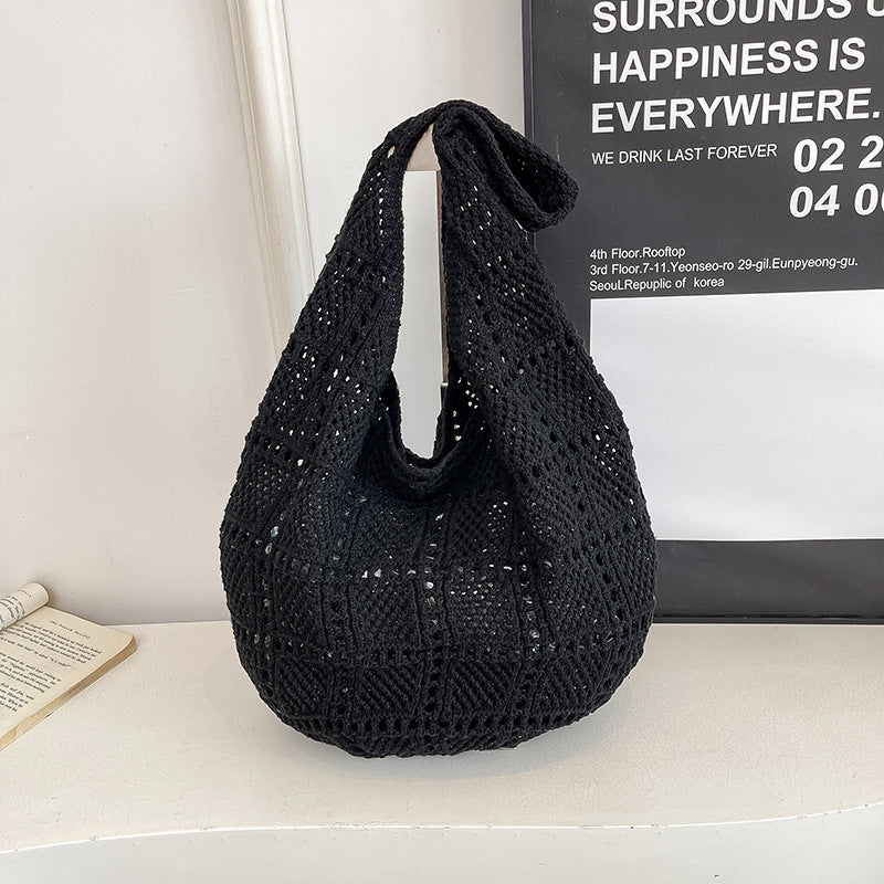 Giftwowo 1PC Forest Style Versatile Knit Shoulder Bag, Thickened Beach Vacation Tote, Woven Net Design, Large Capacity Handbag for Sand and Sea