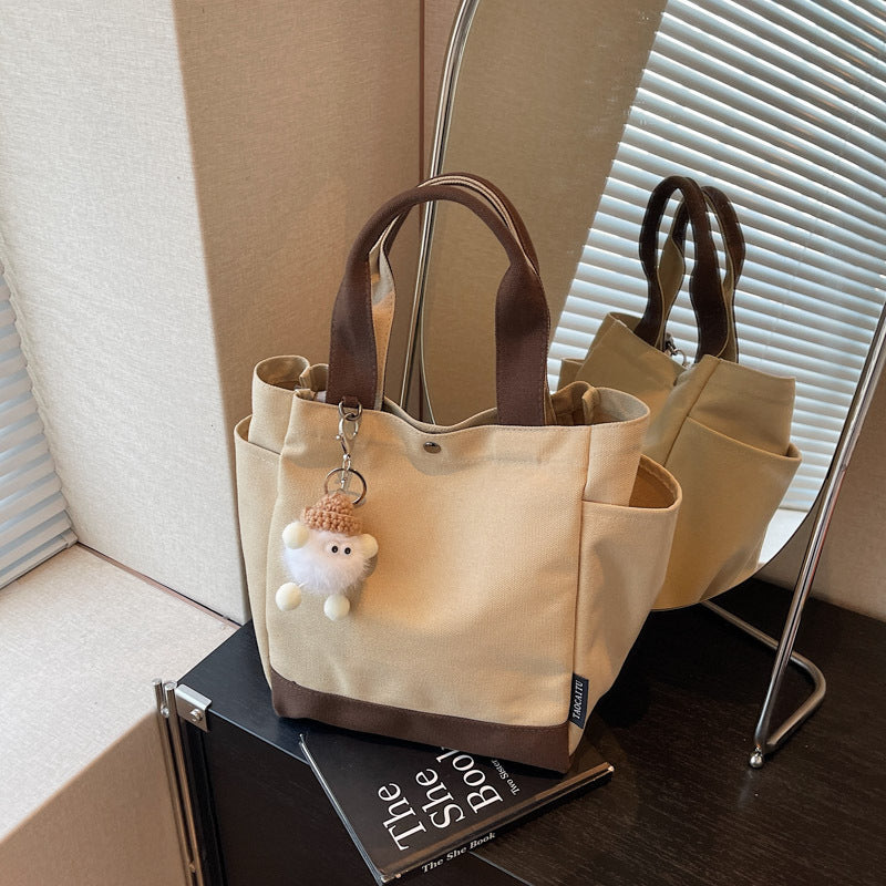 Giftwowo 1PC College Student Shoulder Bag Large-capacity Canvas Commuting Underarm Tote Bag Convenient Practical Shopping Handbag