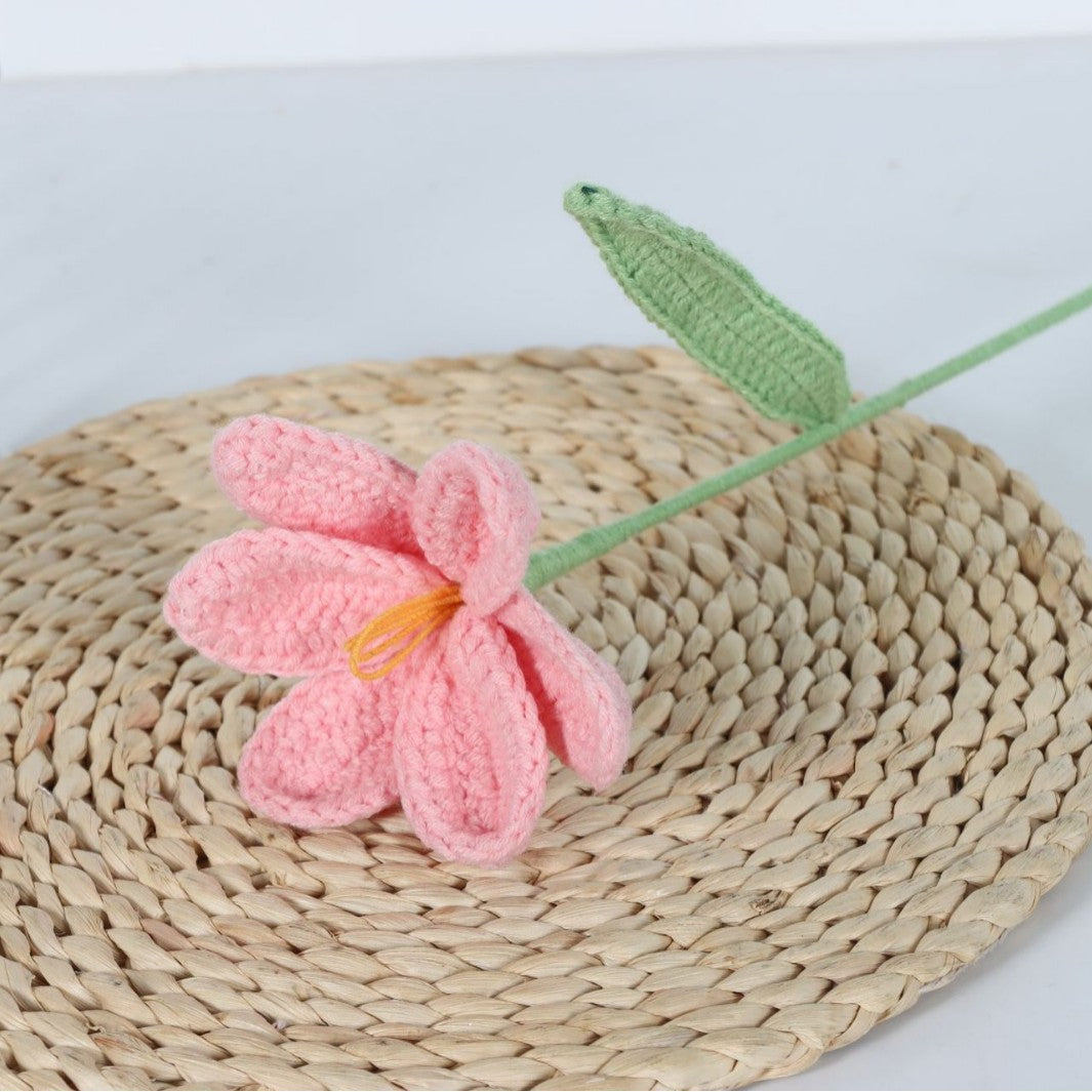Giftwowo Handmade Crochet Yarn Tulip - Artificial Everlasting Flower, Open & Closed Blooming Yarn Tulips