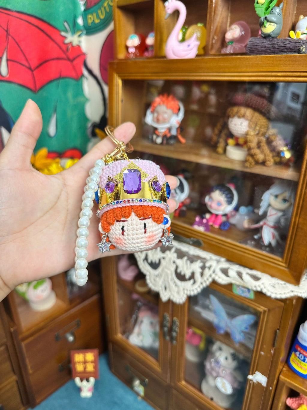 Giftwowo 1pc Handmade Crochet Yarn Doll, Ram's Horn Dragon Pom-Pom, Celebrity Idol Merchandise Keychain Accessory, Trendy Collectible