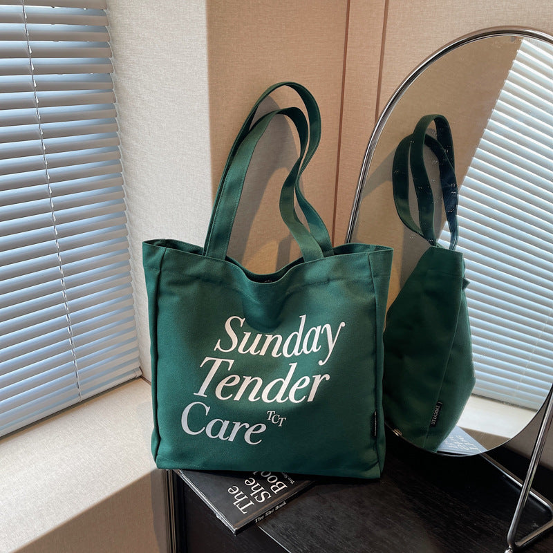 Giftwowo 1PC Letter Print Shoulder Bag – Large Capacity Canvas Tote, Women's Simple & Stylish Bag for Commuting, Shopping & Outdoor