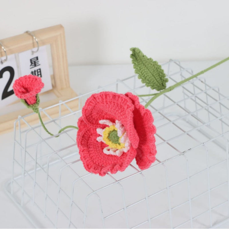 Giftwowo 1PC Handcrafted Yarn Flower Bouquet – Crochet Faux Flower Arrangement with Skirt Edging, Ready-to-Display Yarn Flowers
