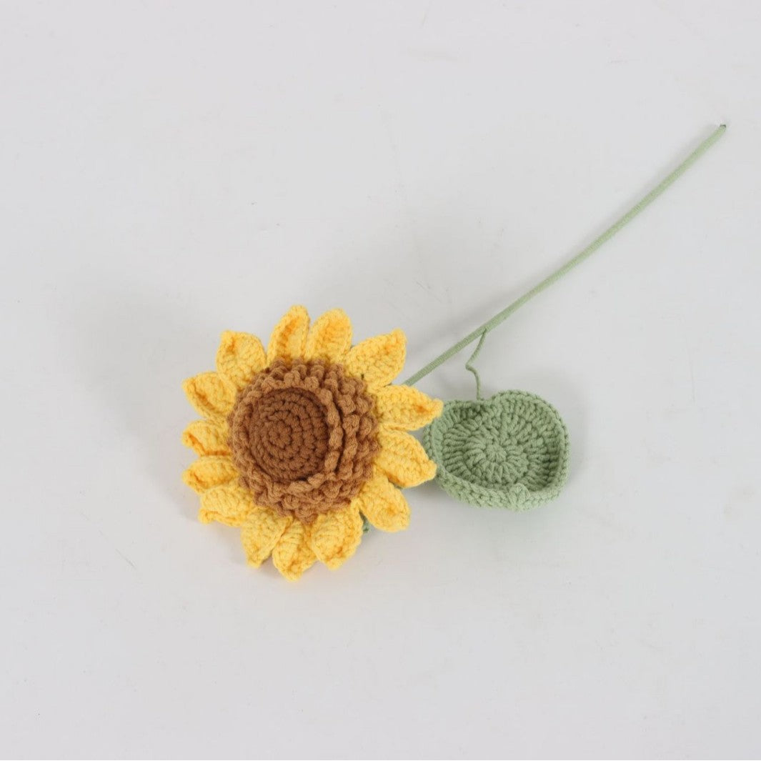 Giftwowo Handmade Single-Layer Sunflower Bouquet - Light Green Yarn Sunflower, Perfect Gift for Any Occasion