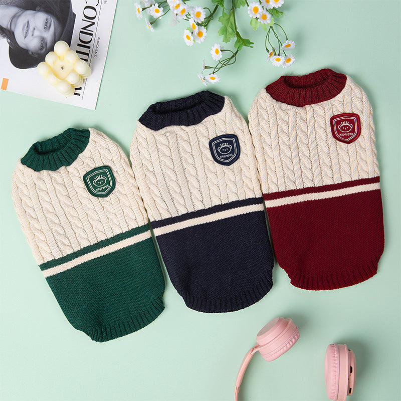 Giftwowo New Pet Clothes Spring Autumn and Winter, Color Block Knitted Yarn Dog Outfit, Two-Legged Warm Casual Pet Wear