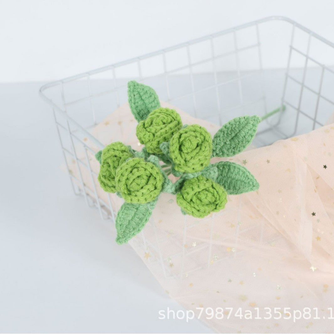 Giftwowo Handmade Multi-Head Bubble Rose Yarn Flower Bouquet - Crochet Faux Roses for Valentine's Day & Qixi Festival Gifts, Handmade Yarn Flowers