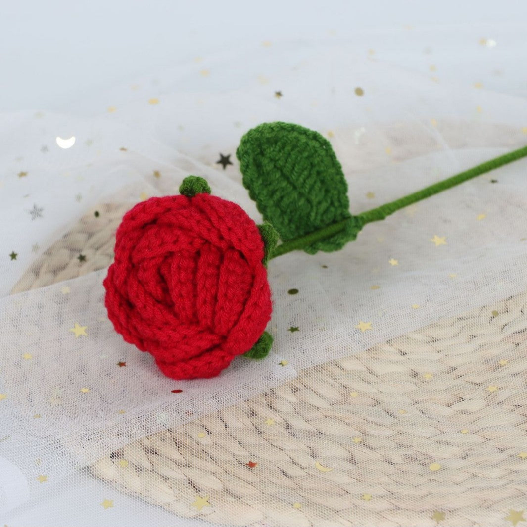 Giftwowo 1PC Finished Knitting Crochet, Rose Flowers Wedding Bridal Artificial Flowers Valentine's Day Gift Birthday Party Home Table Decor