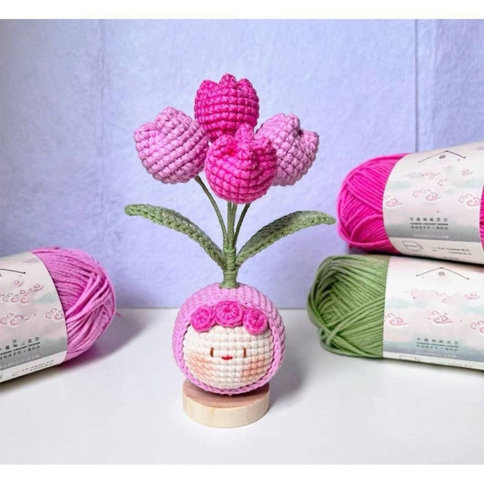 Giftwowo Handmade Yarn Flower Bouquet Dumpling Decoration – Finished DIY Crochet Gift for Teachers, Holiday Gift Idea