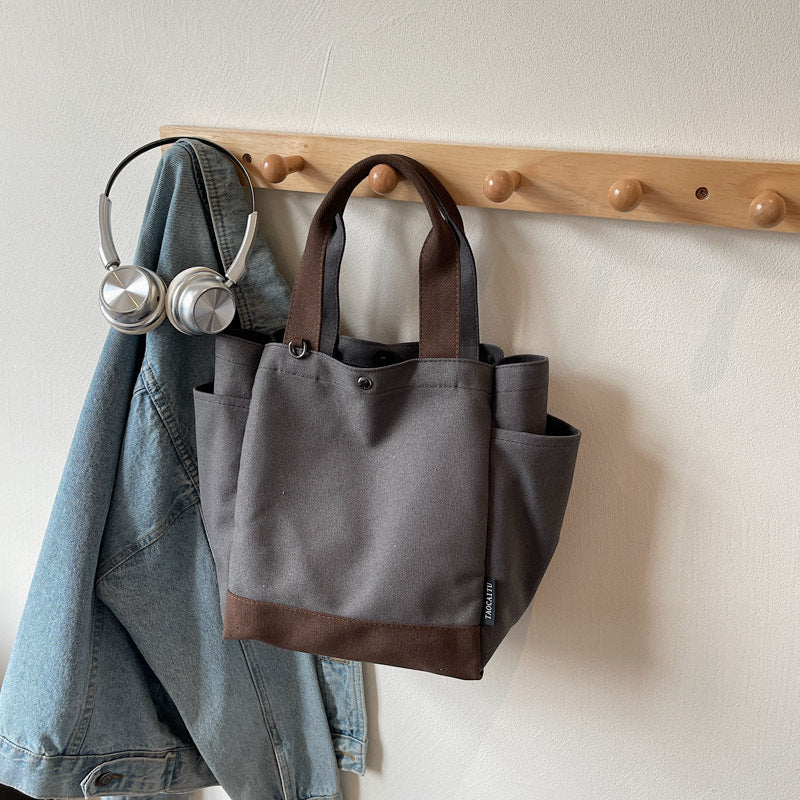 Giftwowo 1PC College Student Shoulder Bag Large-capacity Canvas Commuting Underarm Tote Bag Convenient Practical Shopping Handbag