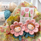 Giftwowo Handmade Rainbow Yarn Flower Dumpling Keychain – DIY Knitting Kit, Colorful Dopamine Style Wool Ball Bag Charm Gift