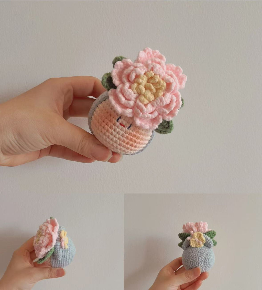 Giftwowo Finished Knitted Crochet Flower Pom-Pom Ornament, Handmade Unique Gift for Valentine's Day and Teacher's Day