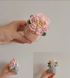 Giftwowo Finished Knitted Crochet Flower Pom-Pom Ornament, Handmade Unique Gift for Valentine's Day and Teacher's Day