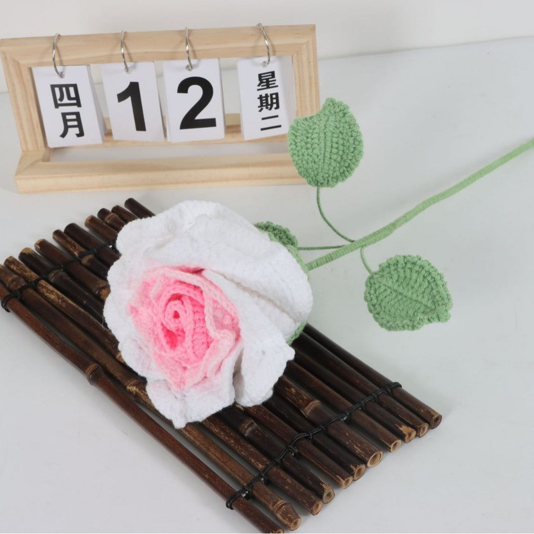 Giftwowo Handmade Yarn Rose Flower – Realistic Crochet Yarn Flowers, Perfect Valentine's Day Gift, Thai Rose Style for Lovers, DIY Knitted Floral Decoration