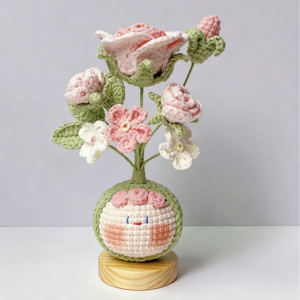 Giftwowo Handmade Yarn Flower Bouquet Dumpling Decoration – Finished DIY Crochet Gift for Teachers, Holiday Gift Idea