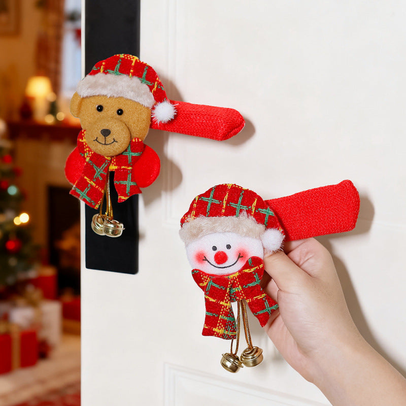Giftwowo 1PC Christmas Decor – Cartoon Santa with Bells Door Handle Cover, Anti-collision & Anti-static Protector for Room Handles