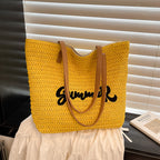 Giftwowo 1PC Minimalist Casual Summer Women's Bag – Large Capacity Woven Tote, Trendy & Versatile Beach Shoulder Bag