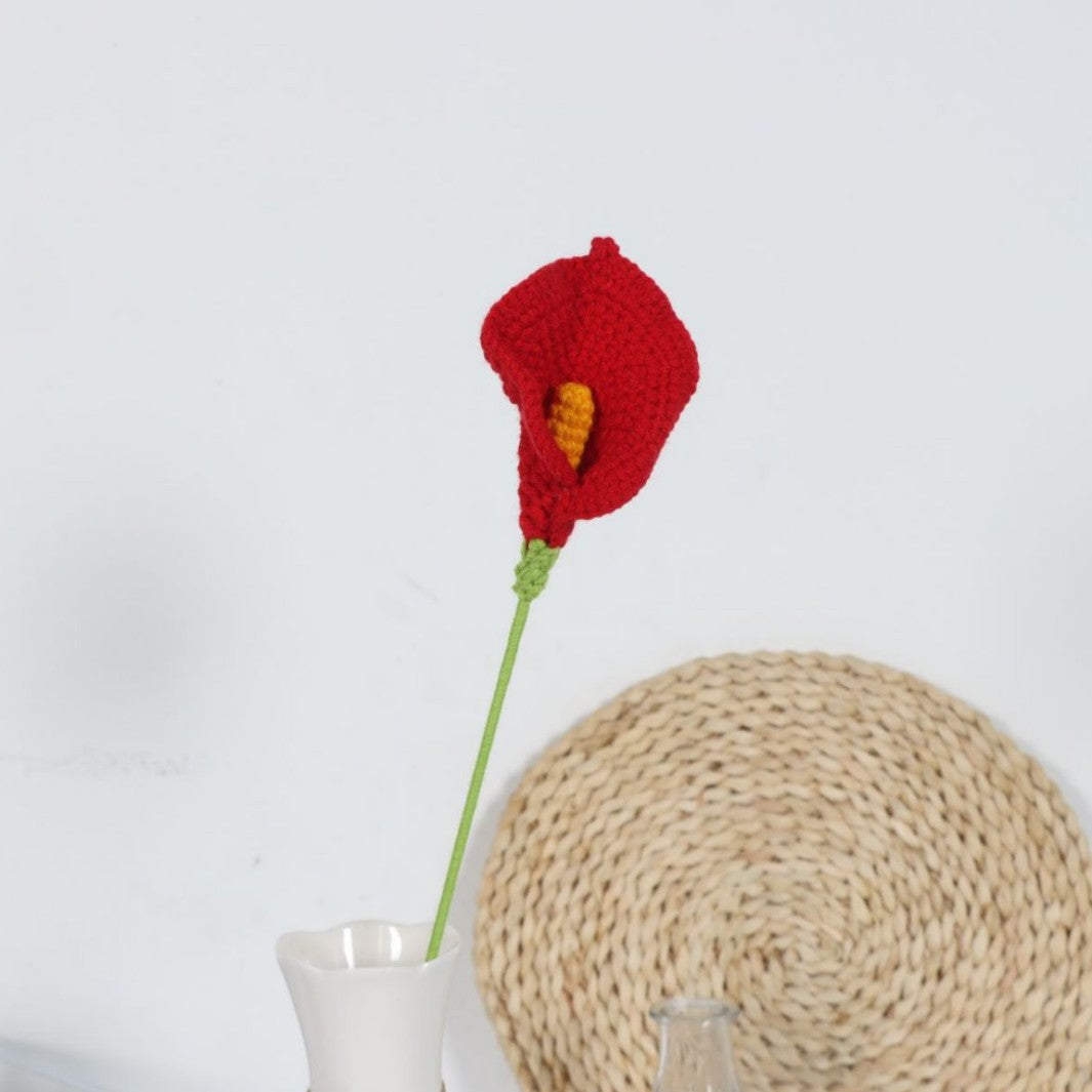 Giftwowo Handmade Crochet Calla Lily Yarn Flower - Faux Yarn Eternal Flower for Home Decor, Handcrafted Calla Lily Crochet Art