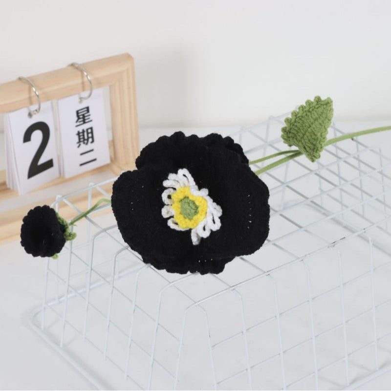 Giftwowo 1PC Handcrafted Yarn Flower Bouquet – Crochet Faux Flower Arrangement with Skirt Edging, Ready-to-Display Yarn Flowers