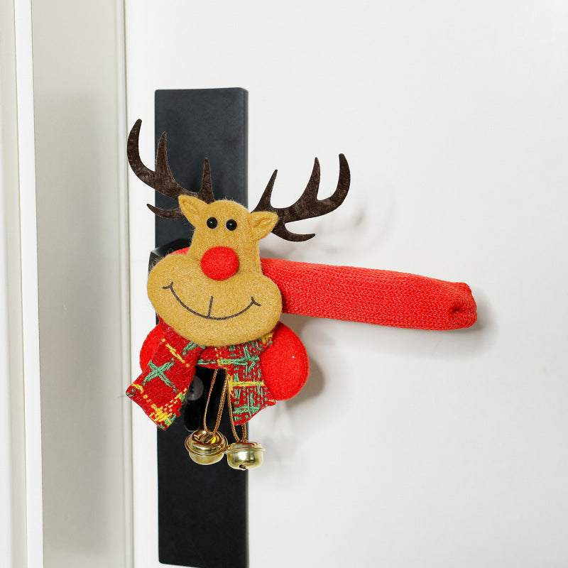 Giftwowo 1PC Christmas Decor – Cartoon Santa with Bells Door Handle Cover, Anti-collision & Anti-static Protector for Room Handles