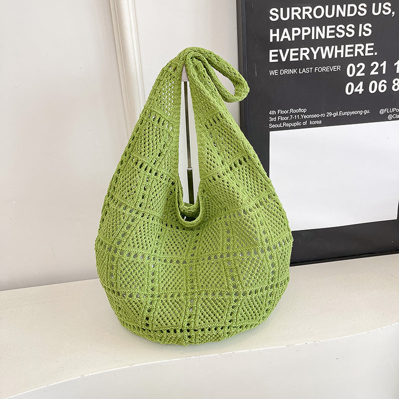 Giftwowo 1PC Forest Style Versatile Knit Shoulder Bag, Thickened Beach Vacation Tote, Woven Net Design, Large Capacity Handbag for Sand and Sea