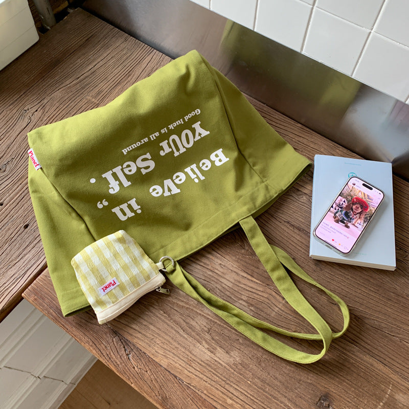 Giftwowo 1PC Red Shoulder Bag Casual Korean Canvas Tote Bag Wommen Shopping Bag Large Capacity College Style