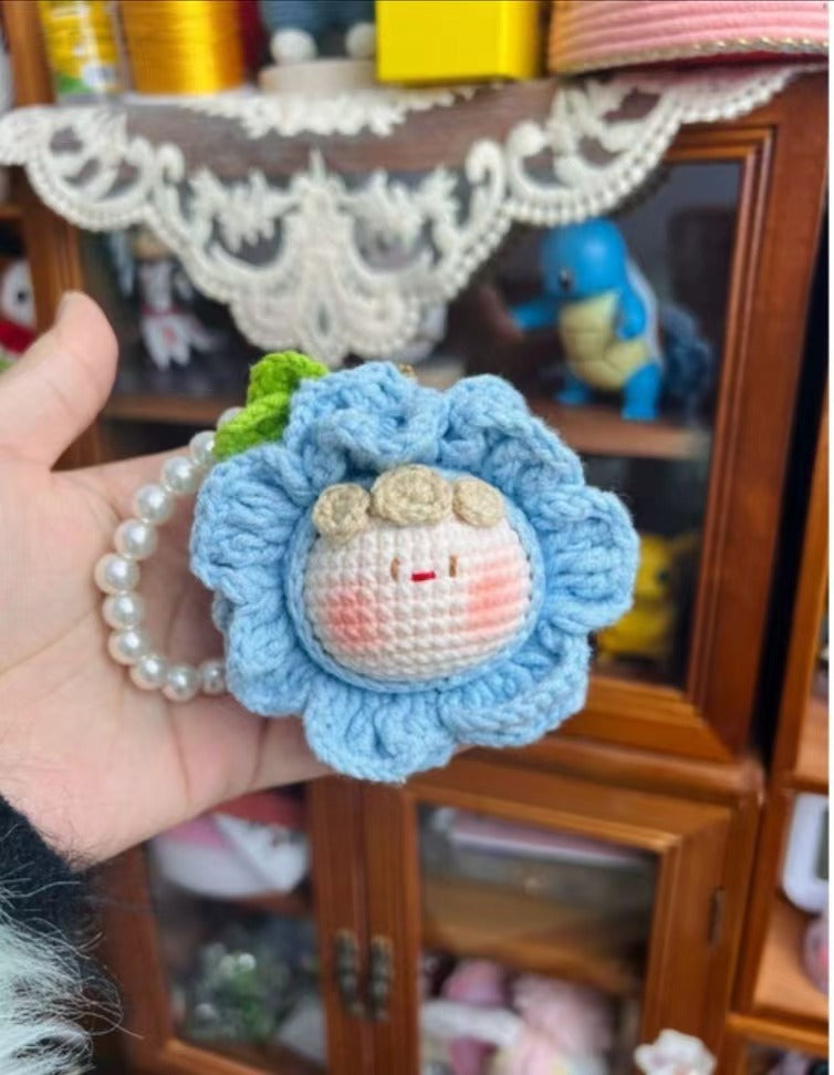 Giftwowo Finished Knitted Crochet Flower Pom-Pom Ornament, Handmade Unique Gift for Valentine's Day and Teacher's Day