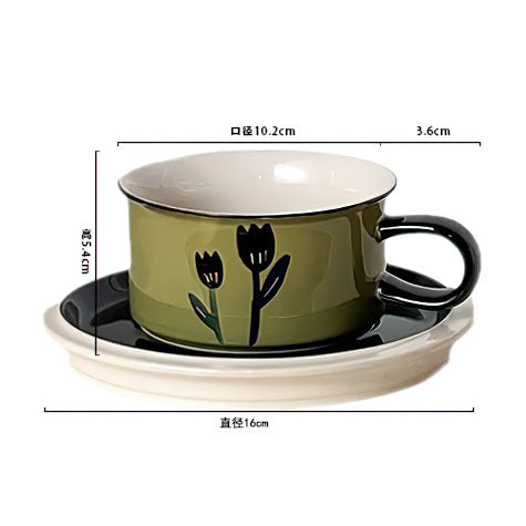 Giftwowo 1PC Ceramic Coffee Cups and Saucers Delicate Printing Afternoon Tea Drinkware Brekfast Cup Pastry Plate Gift