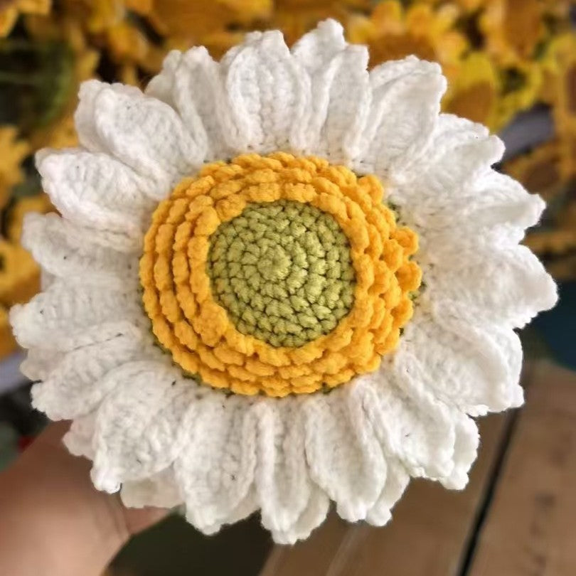 Giftwowo Handmade Single-Layer Sunflower Bouquet - Light Green Yarn Sunflower, Perfect Gift for Any Occasion