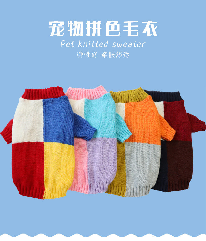 Giftwowo Pet Dog Clothes Autumn and Winter New, Knitted Yarn Color Block Sweater, Casual and Warm Pullover for Cute Pets