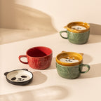 Giftwowo 1PC Cartoon Cat with Cover Coffee Cup Cute Breakfast Cup Creative Coffee Cup Milk Cup Wter Cup with Lid