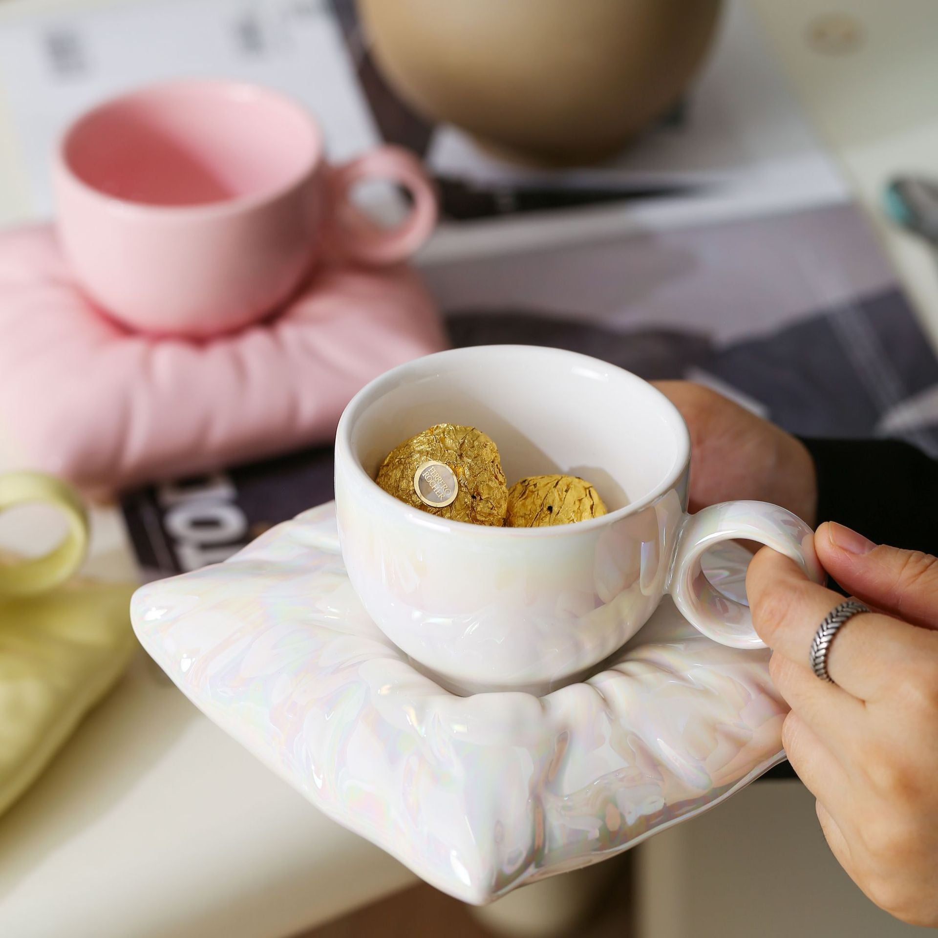 Giftwowo 1PC Niche Creative High-Design Pillow & Chubby Coffee Cup with Saucer Gift Set – Perfect for Birthday Gifts