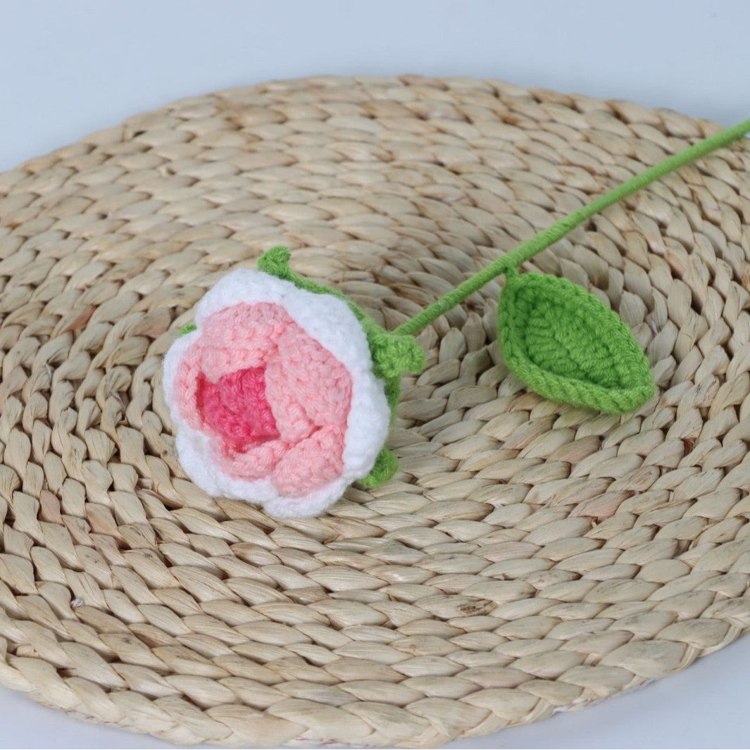 Giftwowo 1PC Finished Knitting Crochet, Rose Flowers Wedding Bridal Artificial Flowers Valentine's Day Gift Birthday Party Home Table Decor