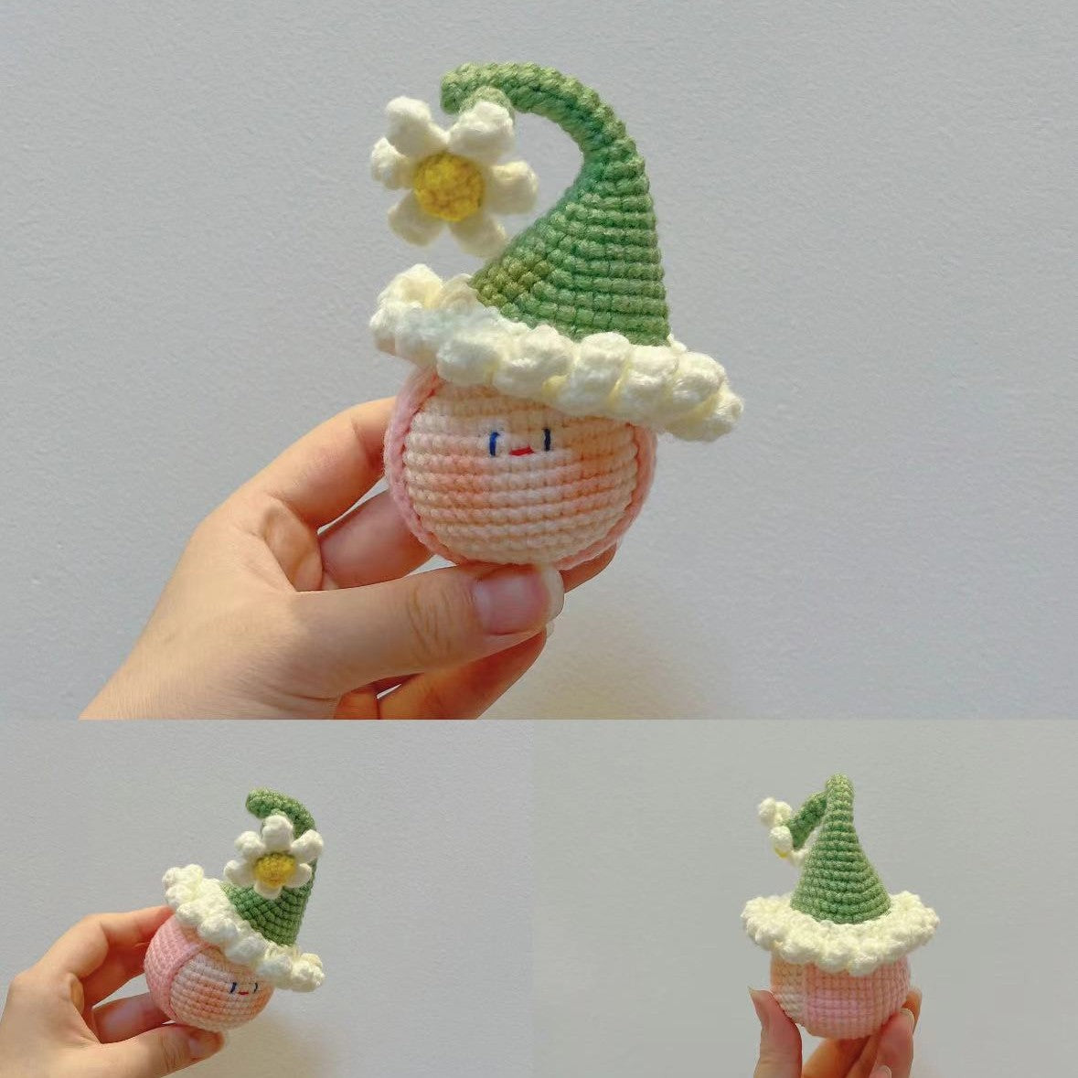 Giftwowo Knitted Flower Bouquet Pom-Pom Ornament, Handmade Yarn Crochet Doll, Cute and Unique Gift