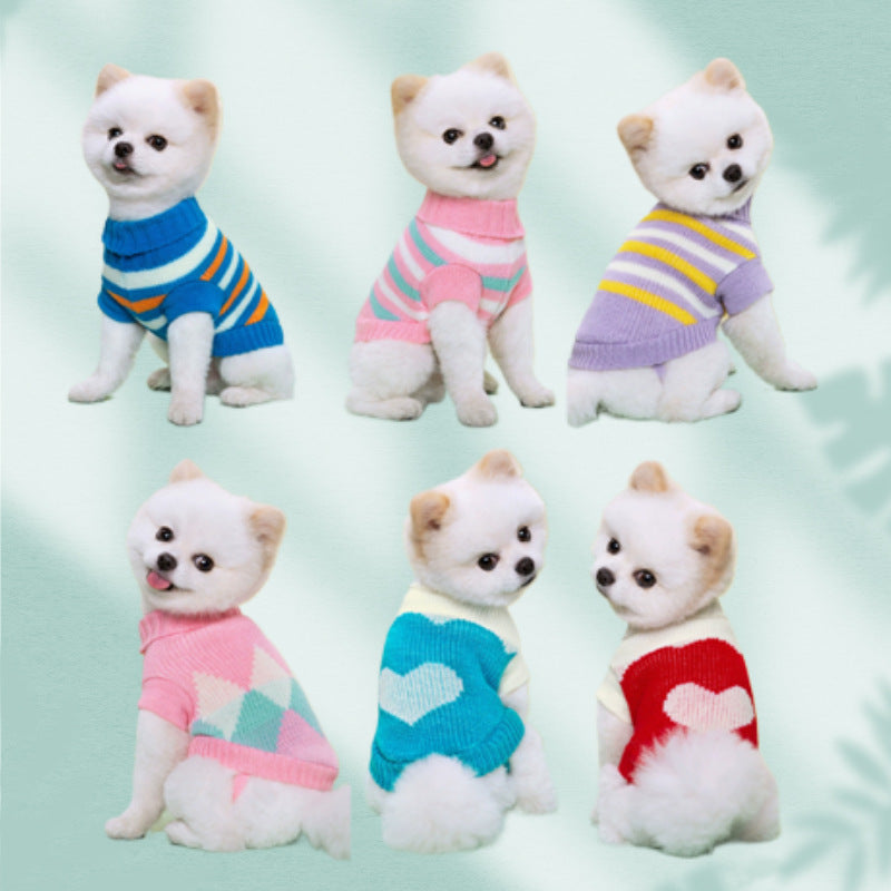 Giftwowo New Pet Clothing, Multi-Color Knitted Dog Sweater, Warm Two-Legged Casual Outfit for Fall & Winter
